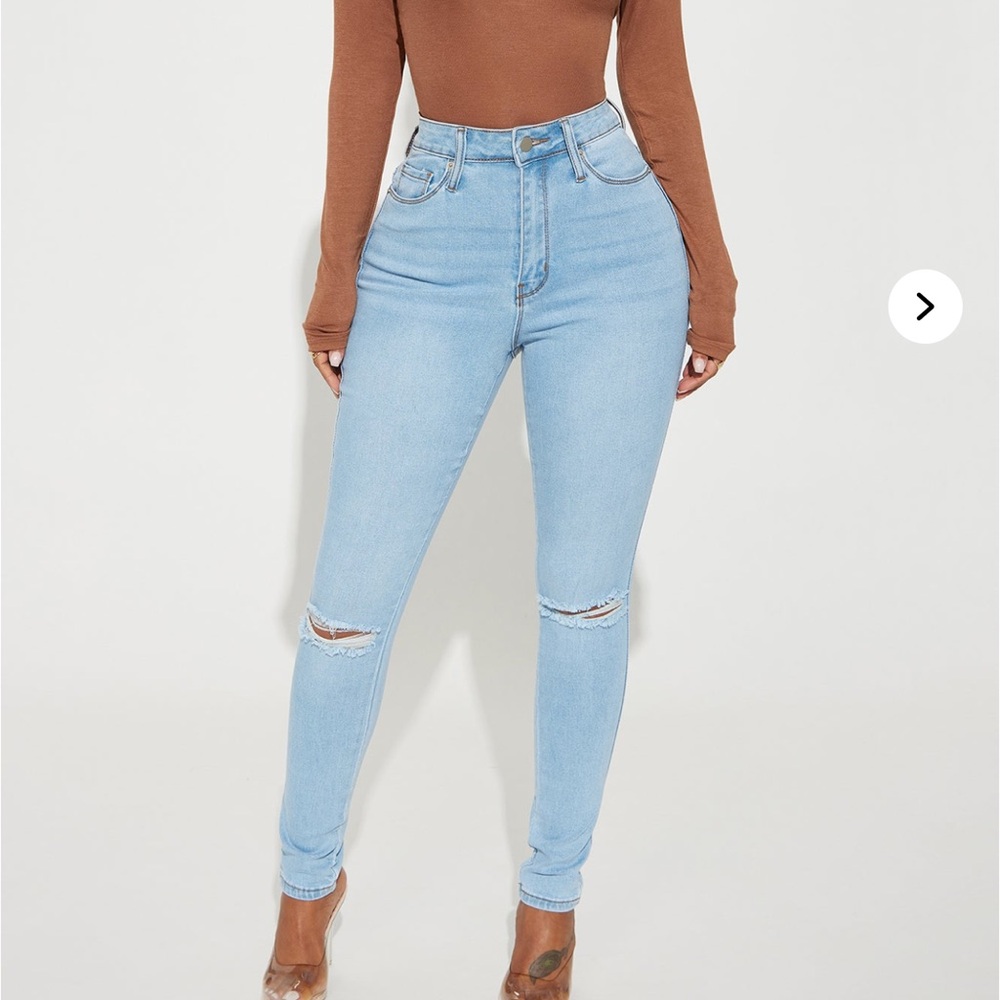 Fashion Nova Blue Skinny Jeans High-Waisted Distressed